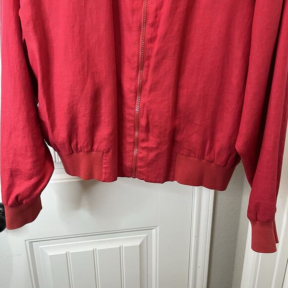 Silk Club Vintage Women’s 100% Linen Bomber Jacket Size L Zip Up Red - Picture 3 of 11